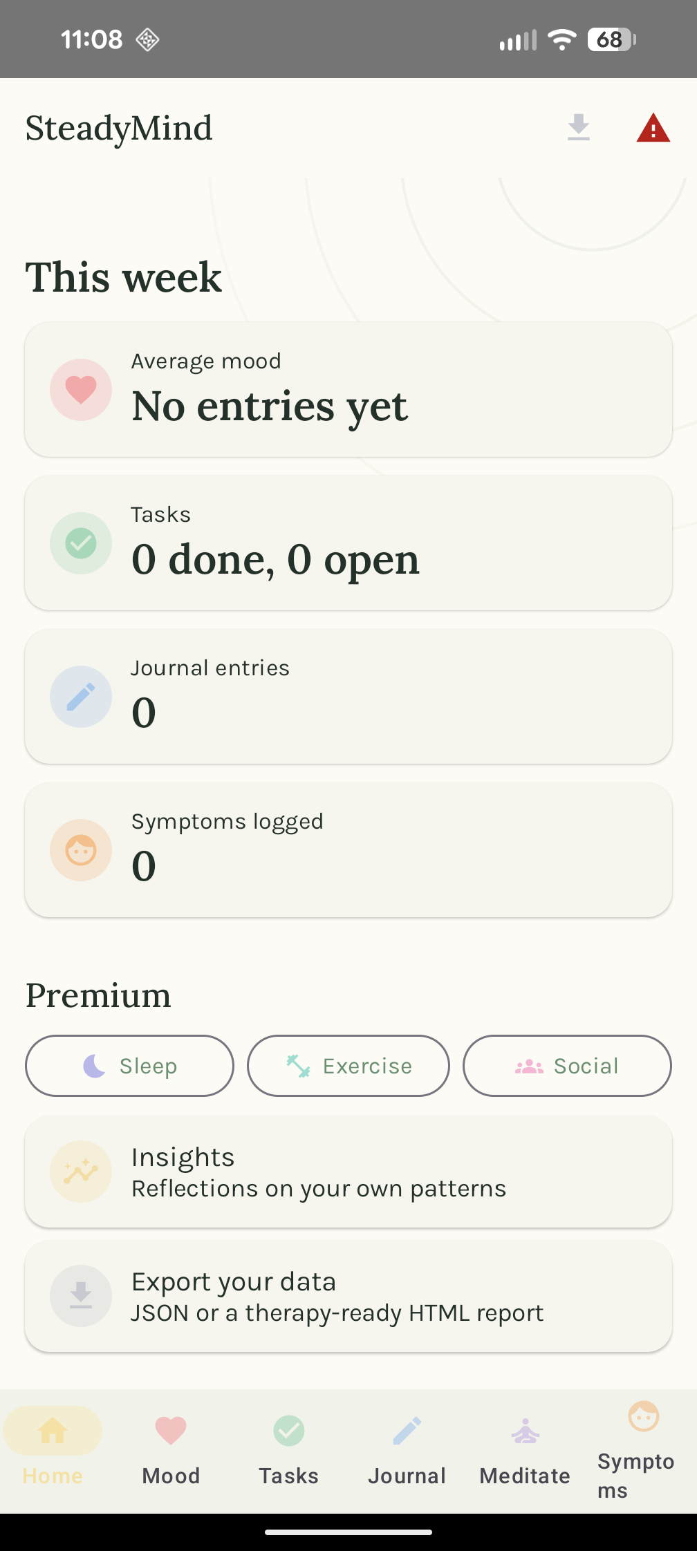 SteadyMind dashboard