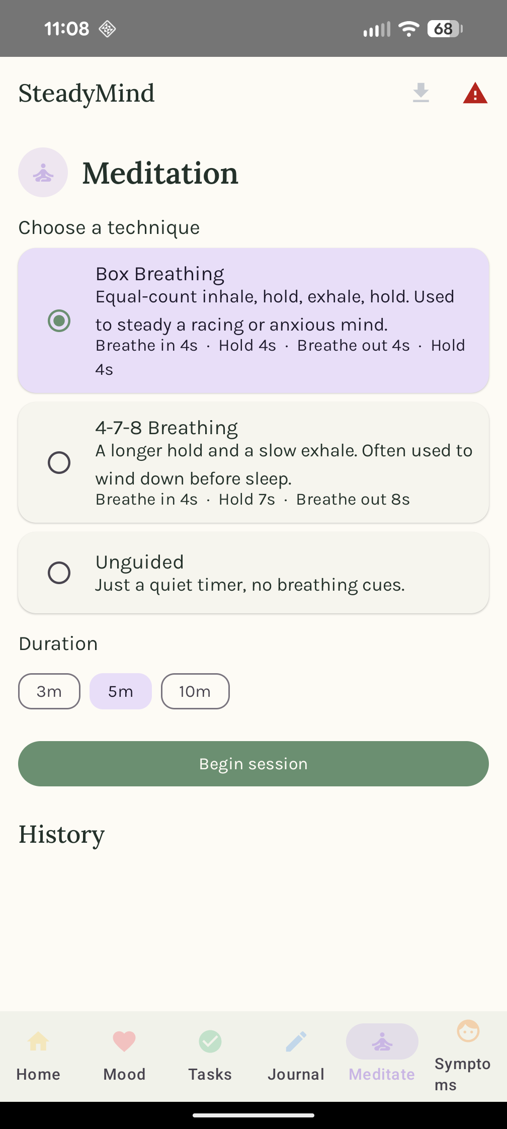 SteadyMind guided breathing