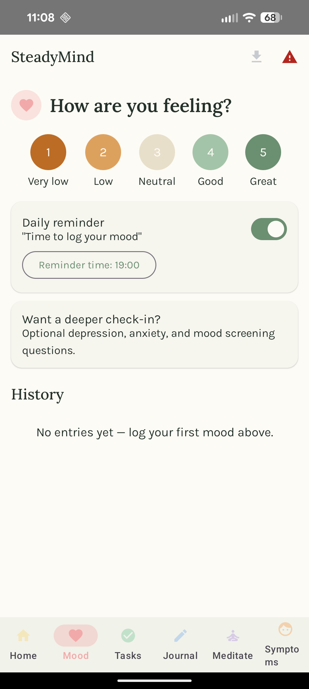 SteadyMind mood tracker